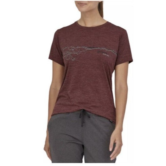 Patagonia Capilene Cool Daily Graphic T Shirt Climb Clean Burgundy - Women’s XS